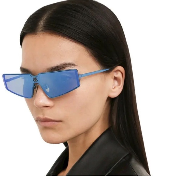 NEW BALENCIAGA GEOMETRIC SUNGLASSES BALENCIAGA BB0192S 003 BLUE EYEWEAR - Picture 2 of 6